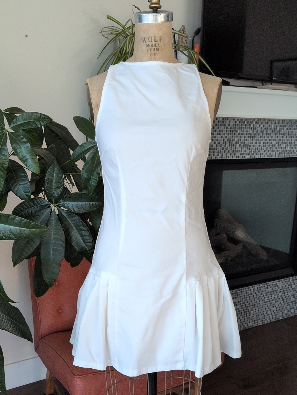 H&M Divided White Sleeveless Flared-Hem Drop Waist Mini Dress